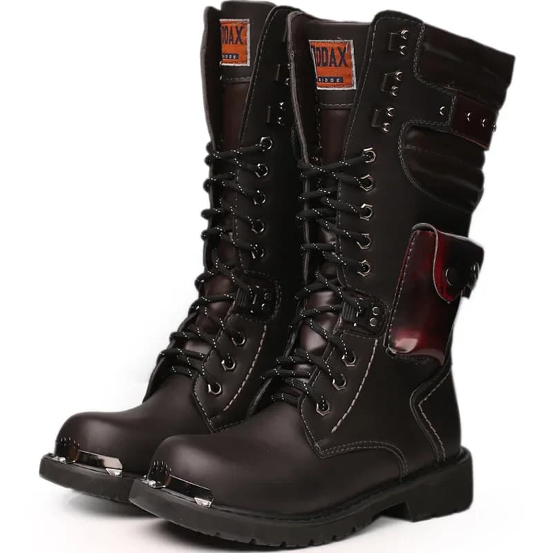 Stivali da uomo in pelle alti al ginocchio Stivali da moto maschili invernali Scarpe punk gotiche Stivali da uomo casual militari all'aperto Uomo