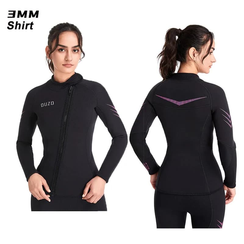 Wetsuit Top Jacket Women Men 3MM Neoprene Long Sleeve Dive Scuba Wet Suit Warm Front Zipper Surfing Swimming Snorkeling Kayak