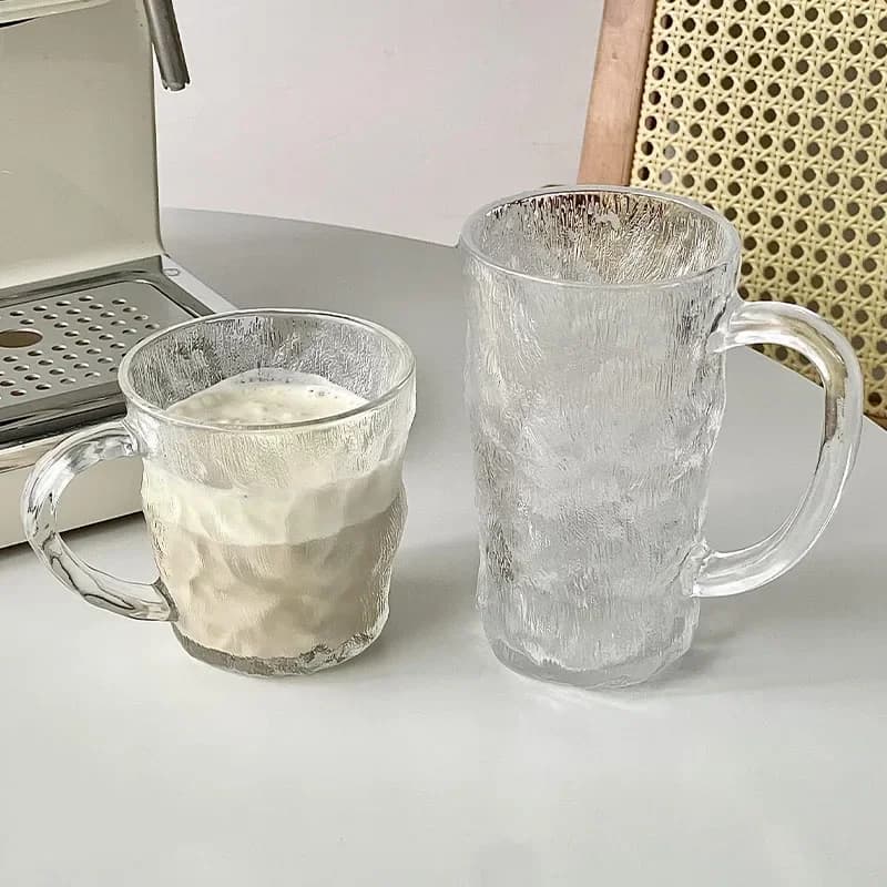Set da 2 pezzi Tazza per bevande Bicchieri in vetro Tazza in vetro con motivo ghiacciaio con manico Tazza per succo domestico Tazze da cocktail Bicchieri per bere