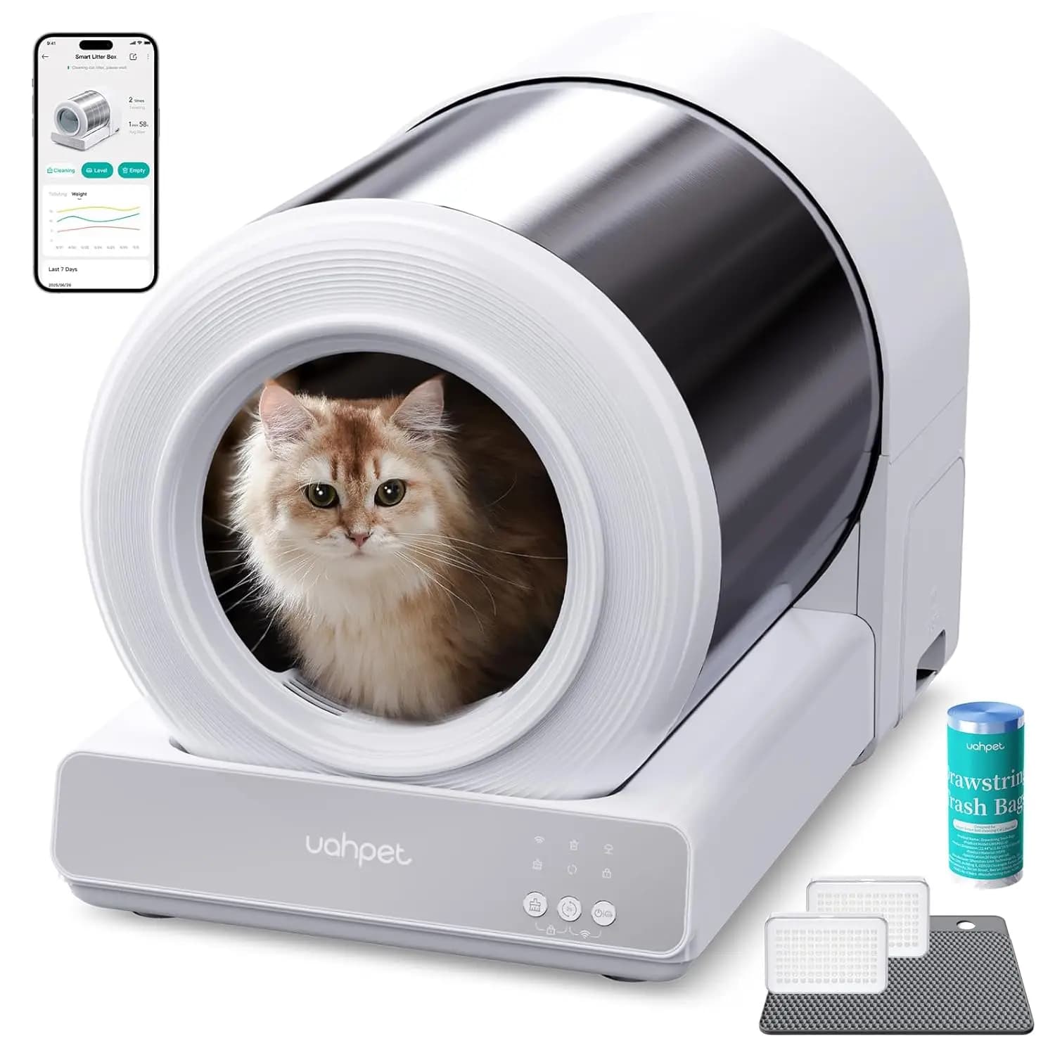 Stainless Steel Self Cleaning Cat Litter Box, Automatic Cat Litter Box with APP Control, Lower Entry, Safety, Customized