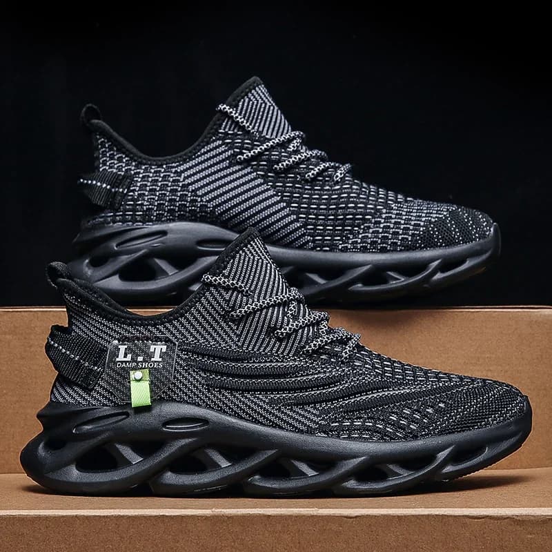 Black Men's Sports Running Shoes, casual jogging sneakers, outdoor mesh breathable, lightweight and shock absorbent, women's black tennis shoes