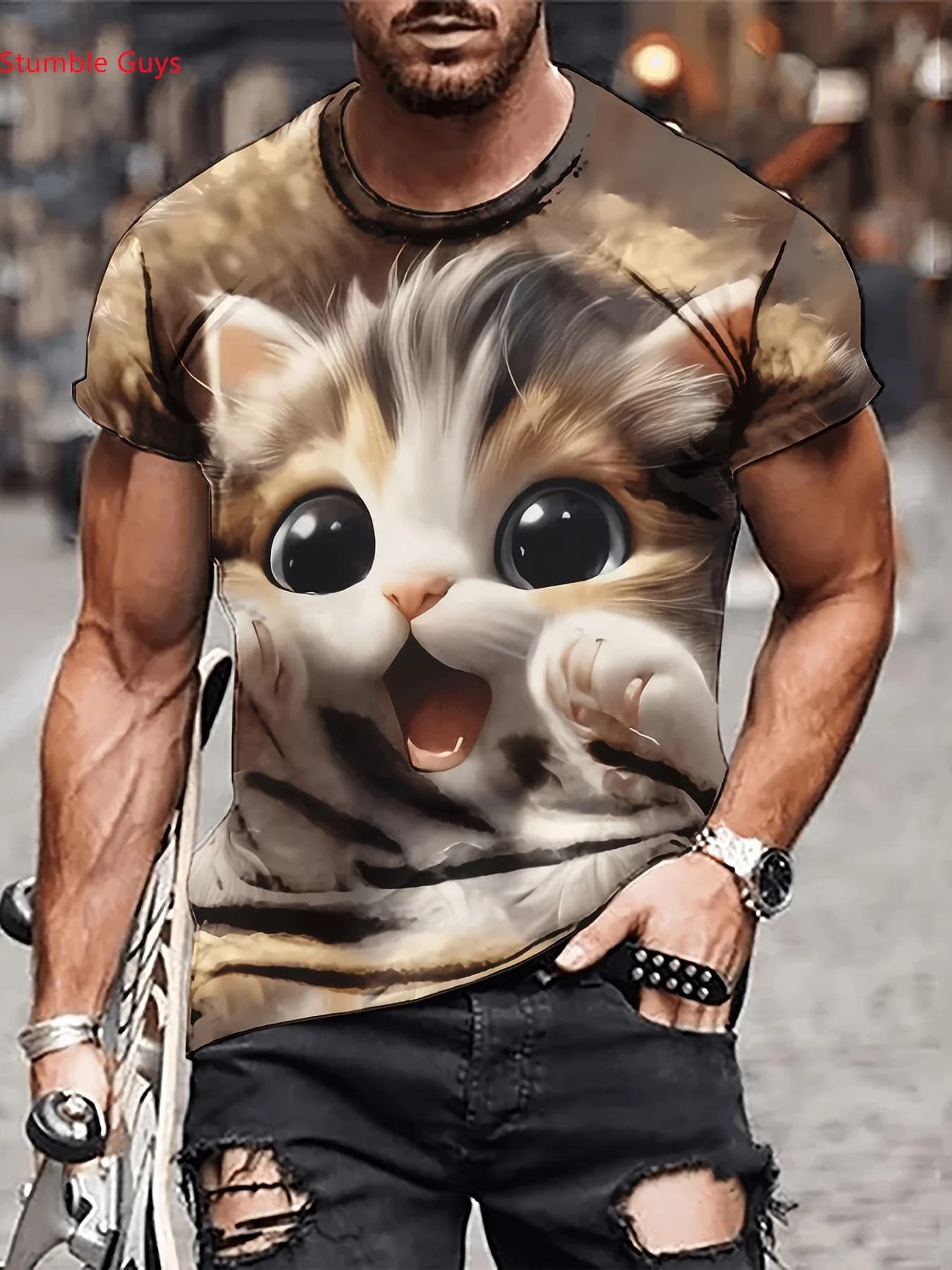 Summer Printed Urban Men's T-Shirt Fashion Casual Short Sleeve Quick Dry Breathable Jersey Sportswear Tops