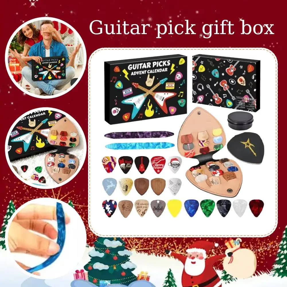 Plettri per chitarra Calendario per il conto alla rovescia 20 plettri 2 plettri Oud con supporto Calendari dell'Avvento di Natale per giocatori di chitarra basso Ukulele