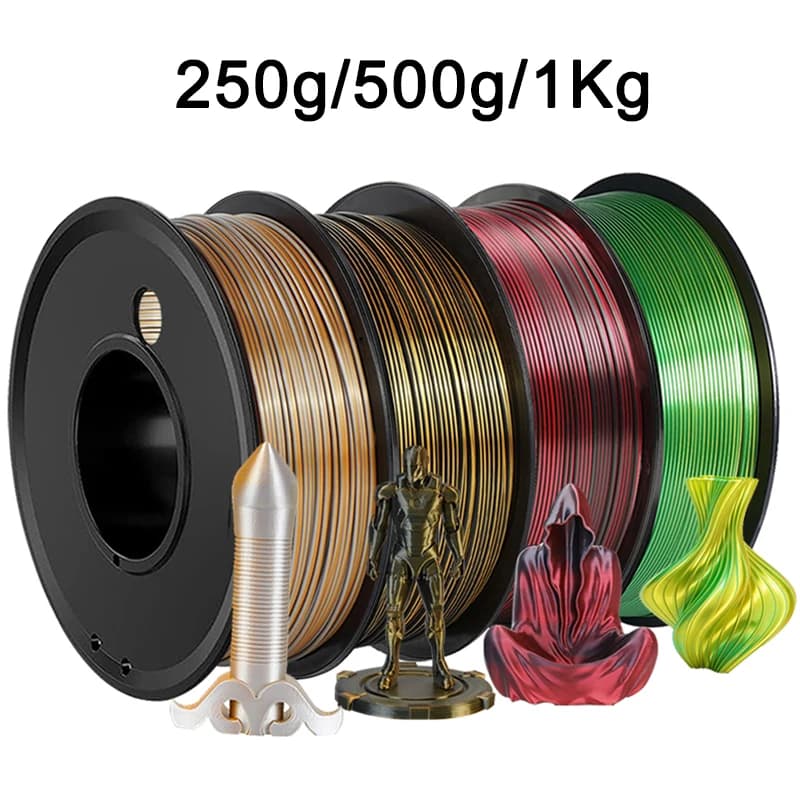 250g 500g 1Kg Two colors PLA Silk Green Gold Filament 3D Printer 1.75mm Double Color 3D Printing Material Silk Black Red 250gx4