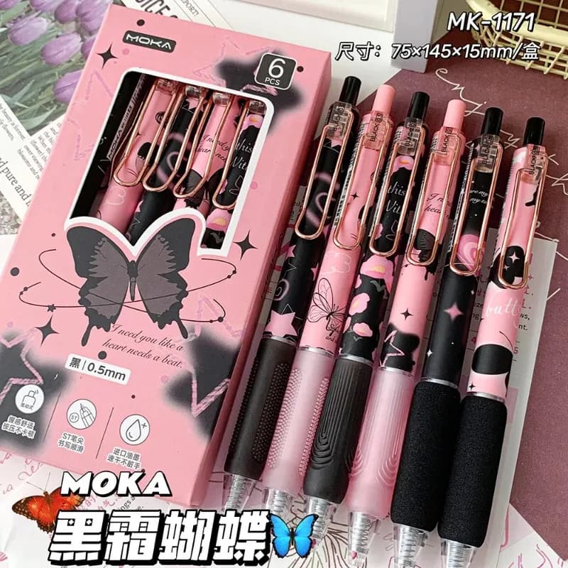 6 pz/set Butterfly Series Cute Gel Pen ST Nib Kawaii Pen Set cancelleria Kawaii giapponese materiale scolastico penne estetiche
