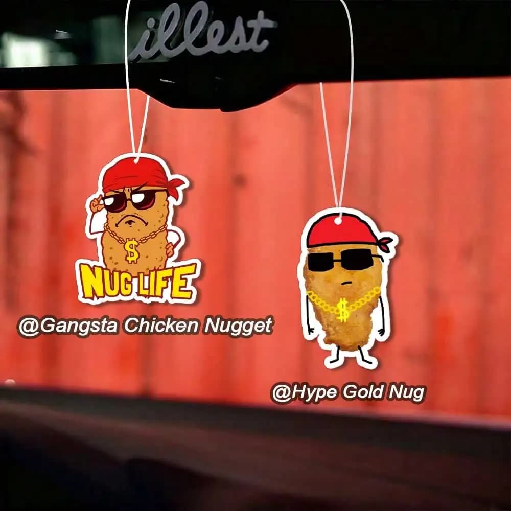 2D Trendy Nugget Car Deodorant Hook - Gangsta Chicken Nug & Hype Gold Nug - Car Rear Mirror Decoration