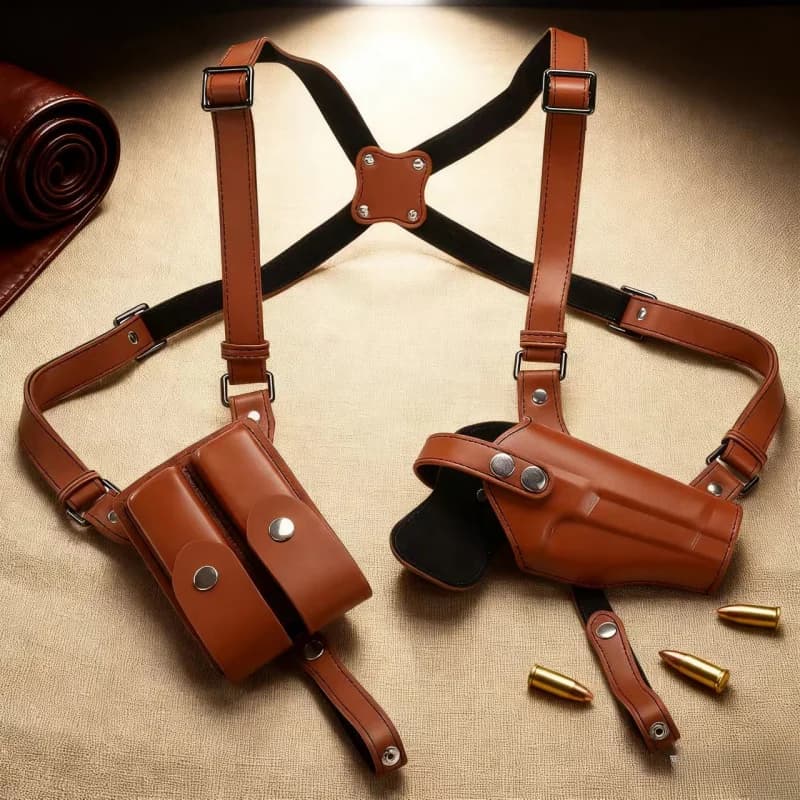 Fondina Doppia in Pelle per Pistola con Cinturino Laterale Regolabile