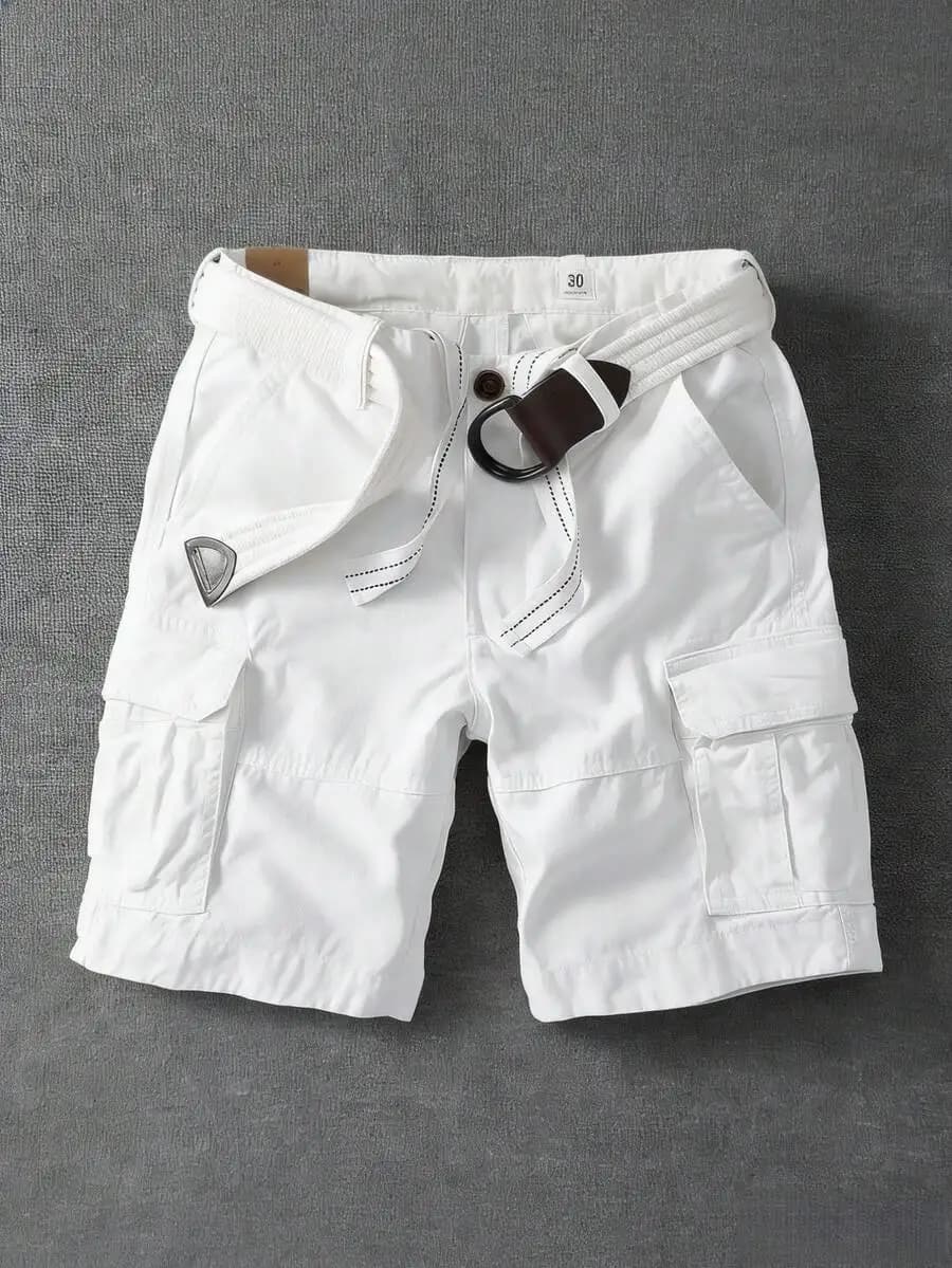 Men's White Straight Cargo Shorts