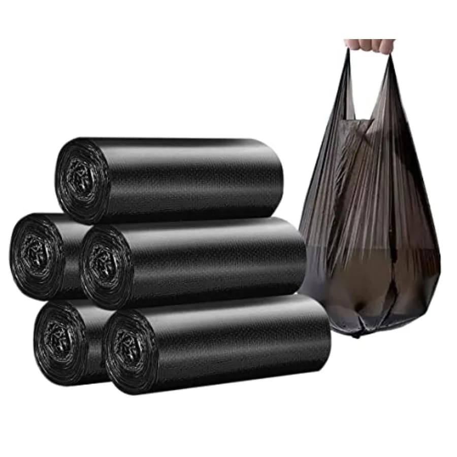 4 GALLON Bathroom Trash Bags Black, 5 Rolls/100 Counts Small HANDLES Garbage Bags for Office, Bathroom Wastebasket Waste Bin Bl