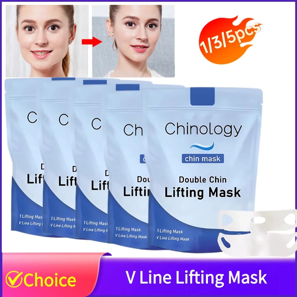 Maschera V Line Cintura dimagrante per il viso Doppio riduttore del mento Maschera per il mento Cintura per il sollevamento del viso Maschera per il viso dimagrante a forma di V 1/3/5 pezzi