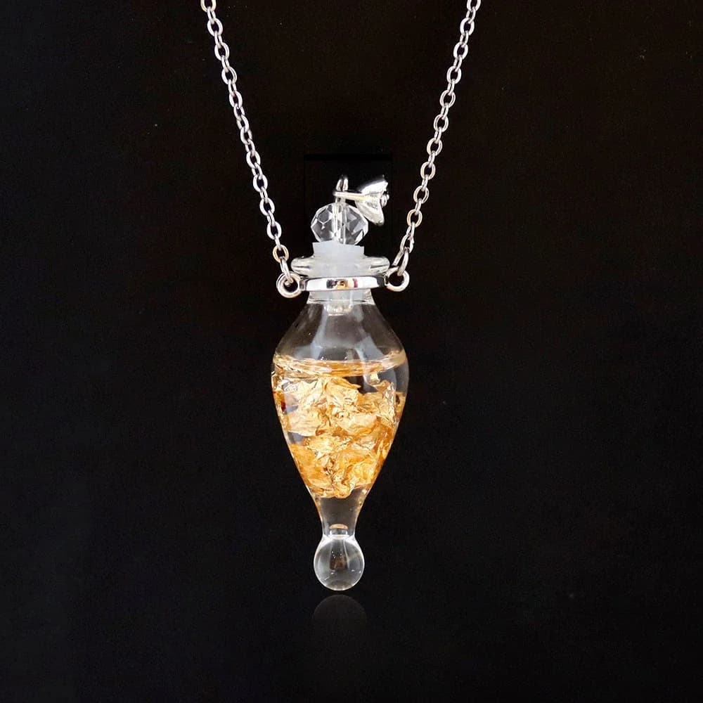 Ciondoli Bottiglia per Oli Essenziali in Cristallo alla Moda, Diffusore di Aromi in Vetro con Foglia d'Oro di Lusso Fai-da-Te, Collana per Coppie e Feste
