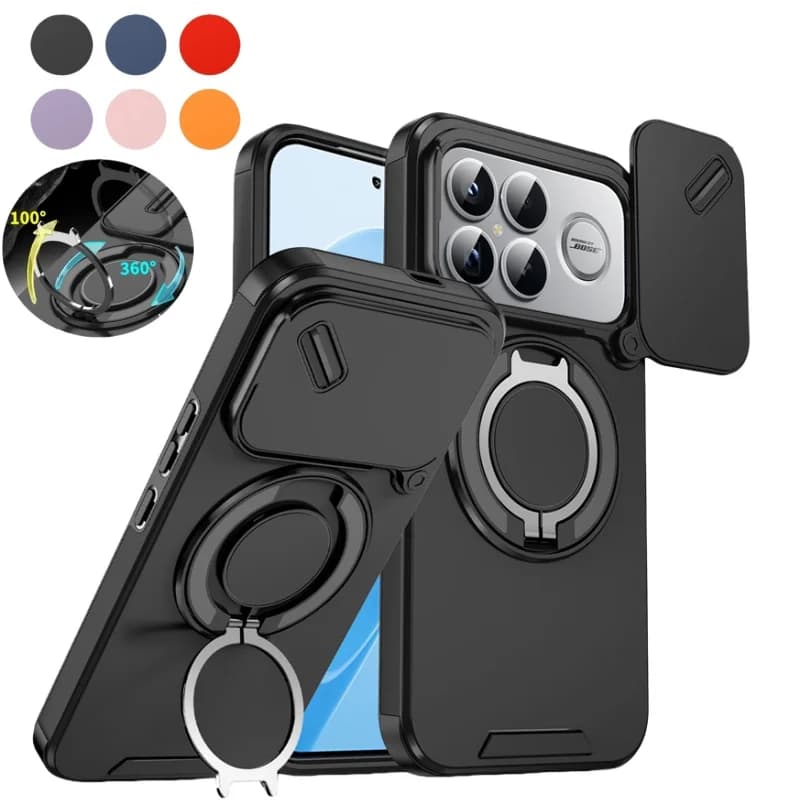 Rugged Heavy Armor PC+TPU Magnetic Ring Bracket Case For Xiaomi Poco X8 Pro Max X7 F8 Ultra F7 M8 Pro Slide Lens Window Cover