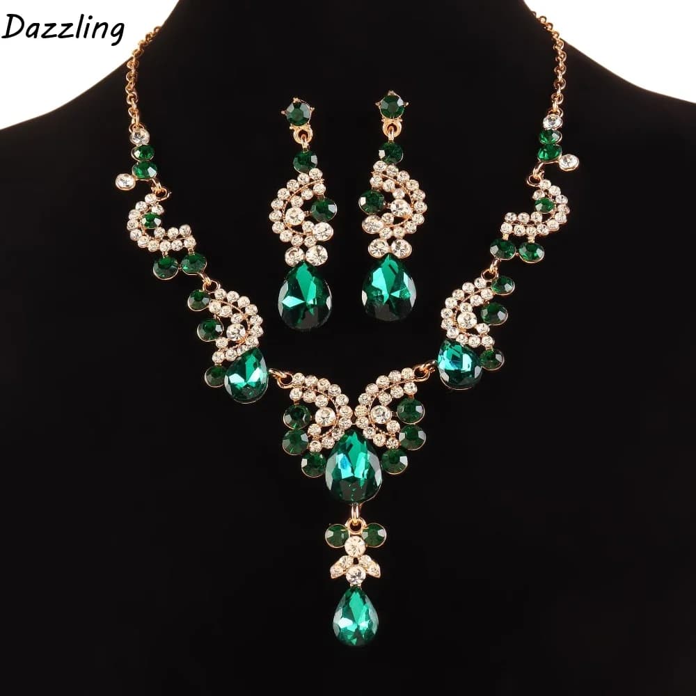 Set di Gioielli di Lusso con Strass, Elegante Set Collana e Orecchini Brillanti, Pendente a Goccia Regolabile, Set di Gioielli da Donna