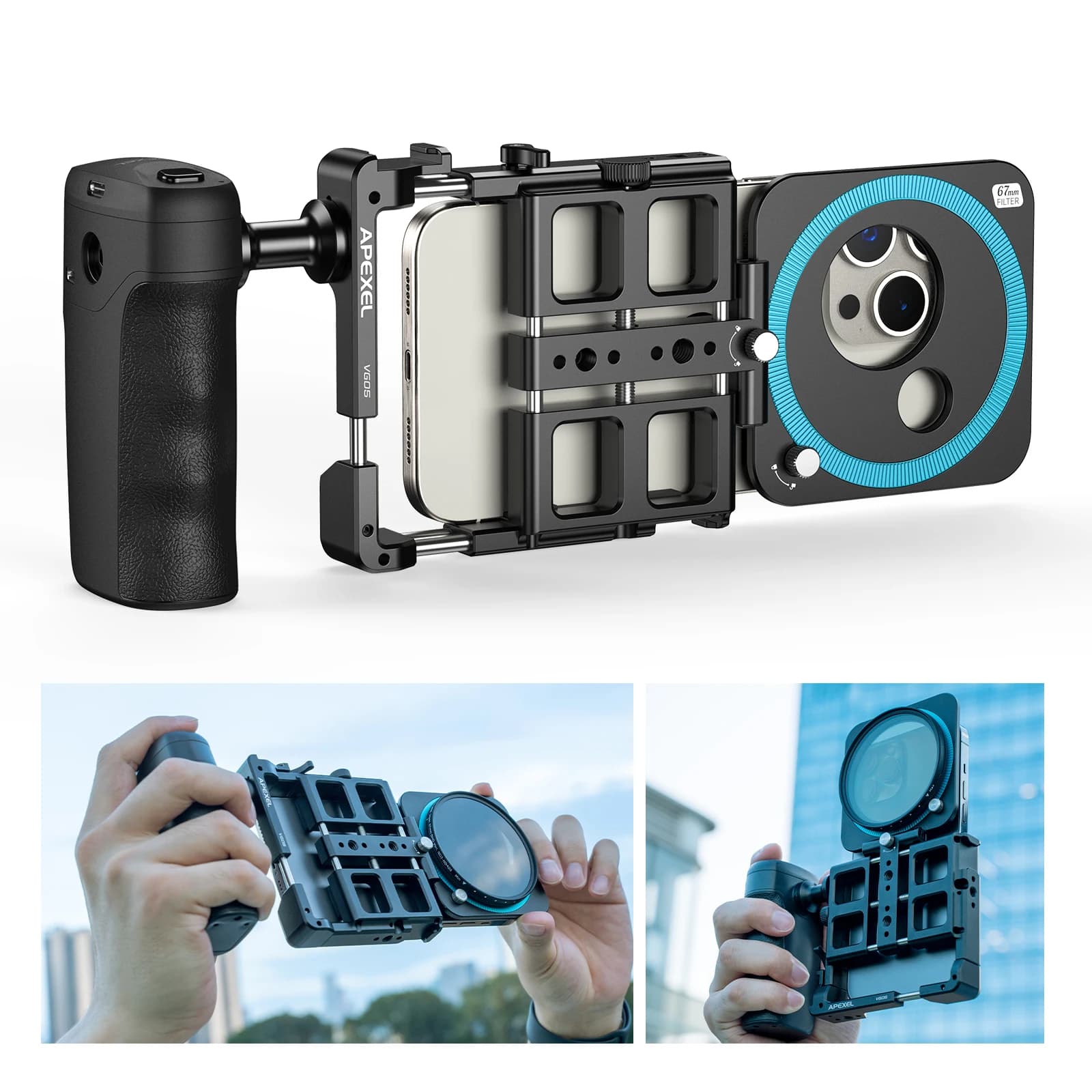 APEXEL Universal video kit for phone Rig Metal cage Vlog for mobile phone with phone stabilizer with rechargeable phone shutter