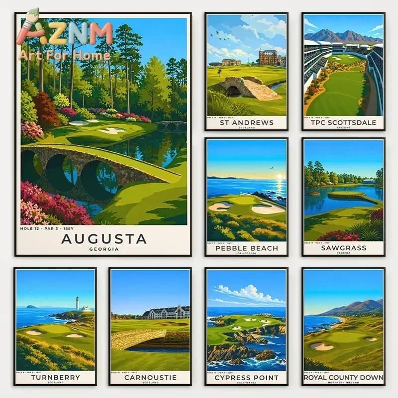 Modern Golf Locations Travel Scenery Poster Sawgrass Augusta Masters Clubhouse Canvas Painting Wall Art for Club Room Home Decor