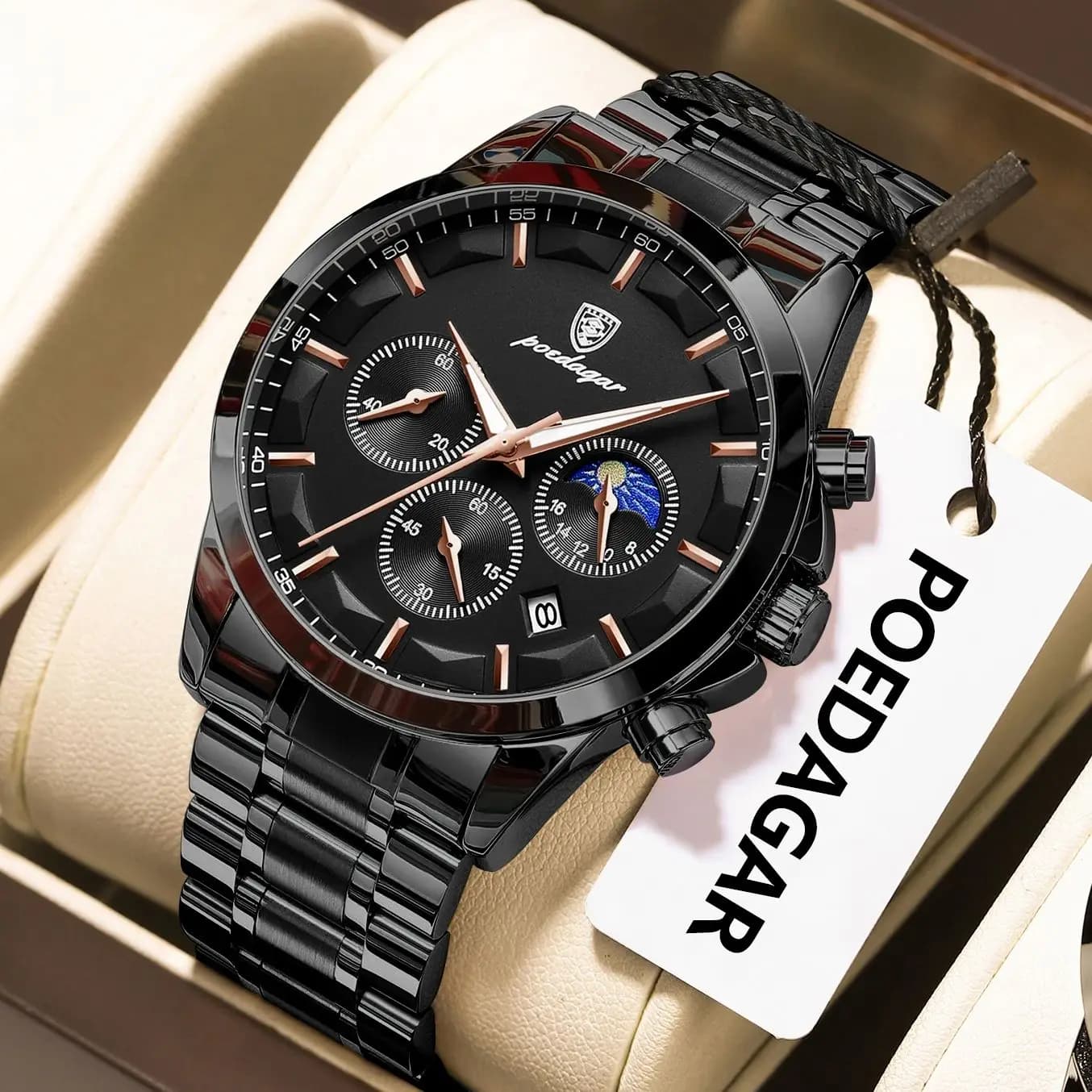 POEDAGAR Top Fashion Men's Watches Waterproof Luminous Stainless Steel Men's Wrist Watch Chronograph Date Quartz Business Men's Watch