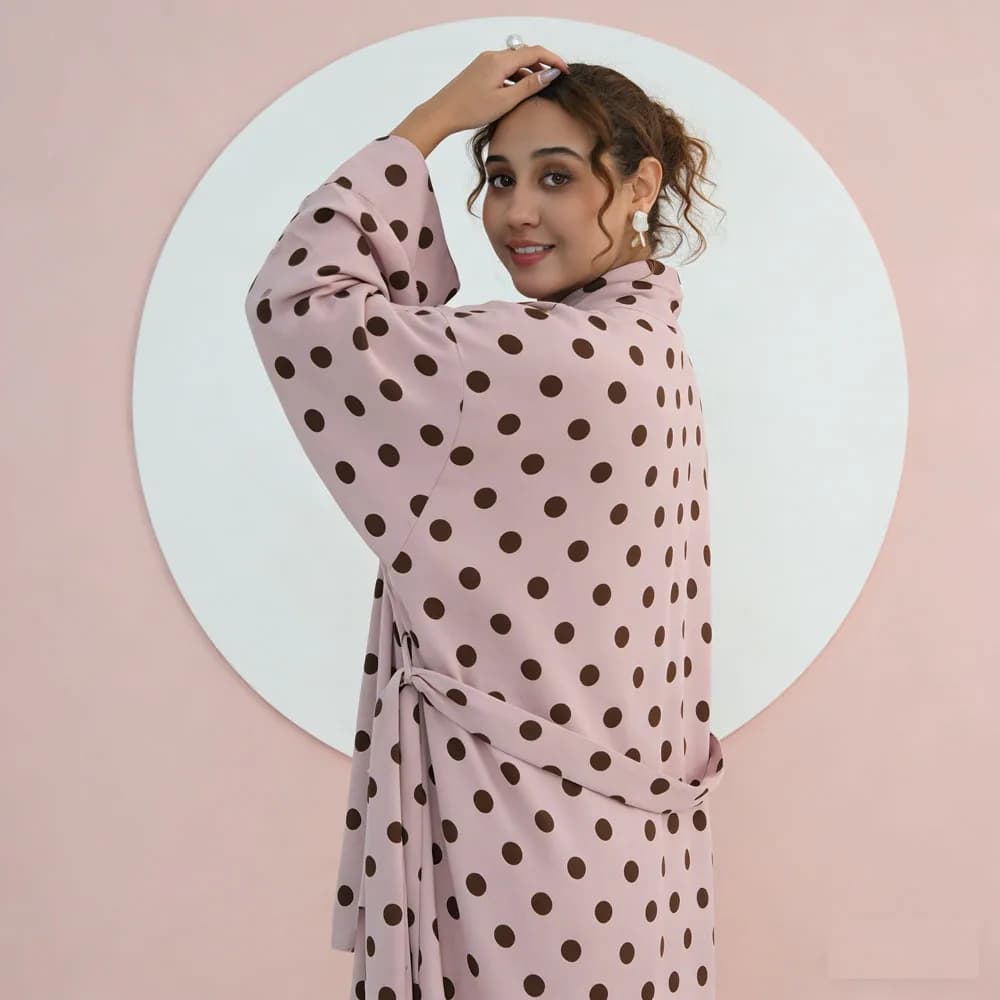 Dubai Polka Dot Abaya Caftano Abito Hijab Set per le Donne Musulmane Marocain Jalabiya Kebaya Abbigliamento Islamico Modesto Ramadan Eid Robe
