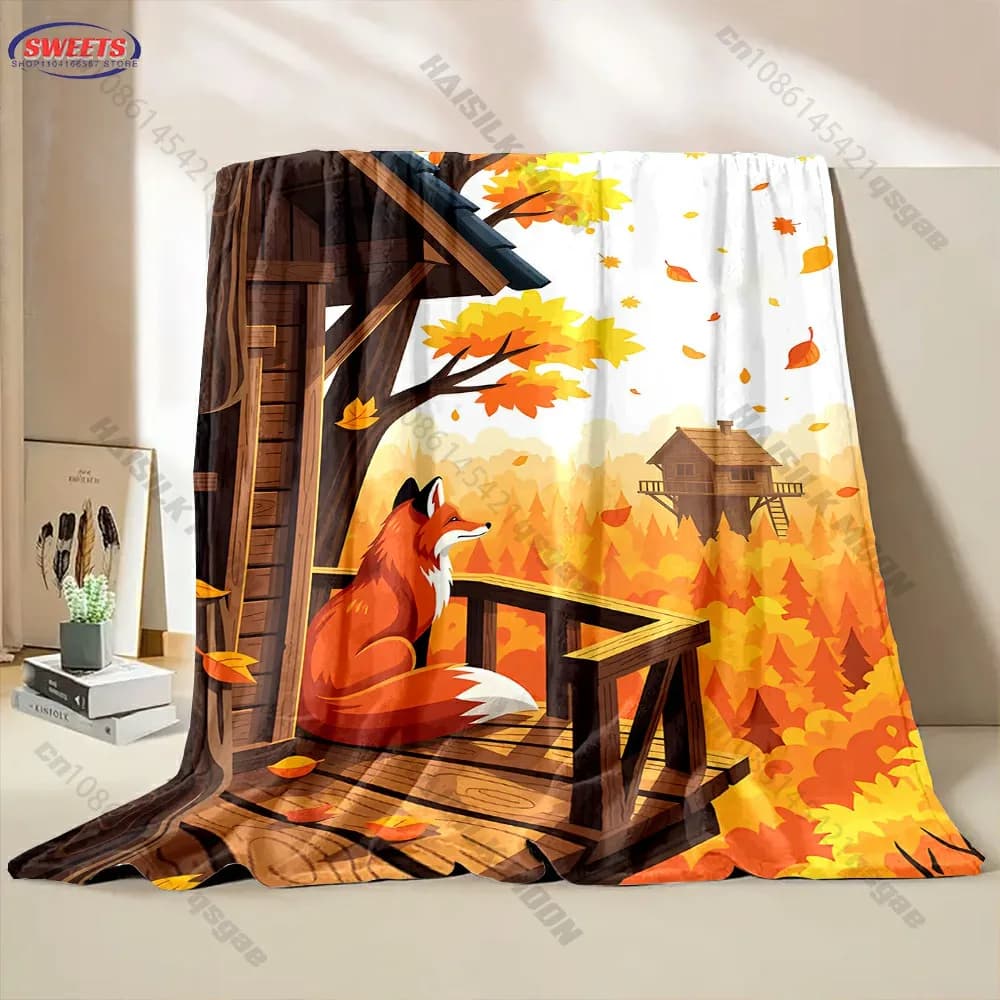 Coperta accogliente con scena autunnale con volpe, decorazione per divano, soggiorno, camera da letto, per bambini e adulti, regalo squisito