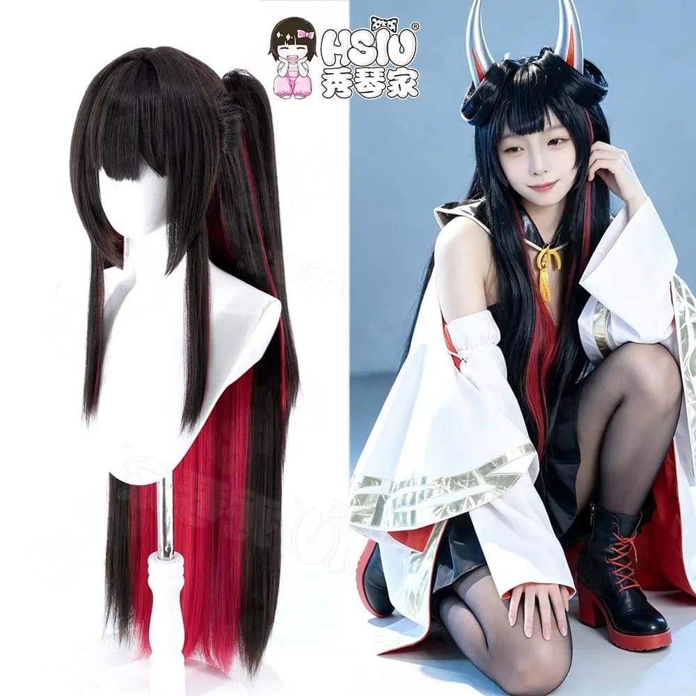 HSIU Game Azur Lane Hatsuzuki Cosplay Wig 95CM Black Long Heat Resistant Synthetic Hair Wig With Free Wig Cap Game Cosplay Wig