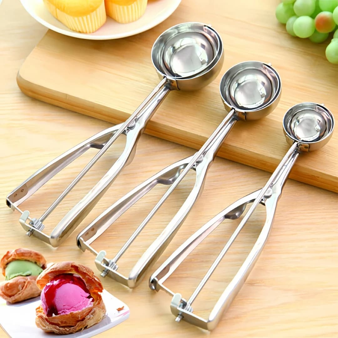 1PC In Acciaio Inox Paletta Per Gelato Maniglia A Molla Biscotto Pasta Frutta Patate Scavo Palla Scooper Vassoio di Ghiaccio Stampo Strumento Da Cucina