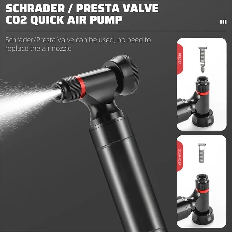 Mini pompa da bici CO2 con manometro Valvola universale Presta Schrader Custodia in metallo per riparazione di emergenza in bicicletta
