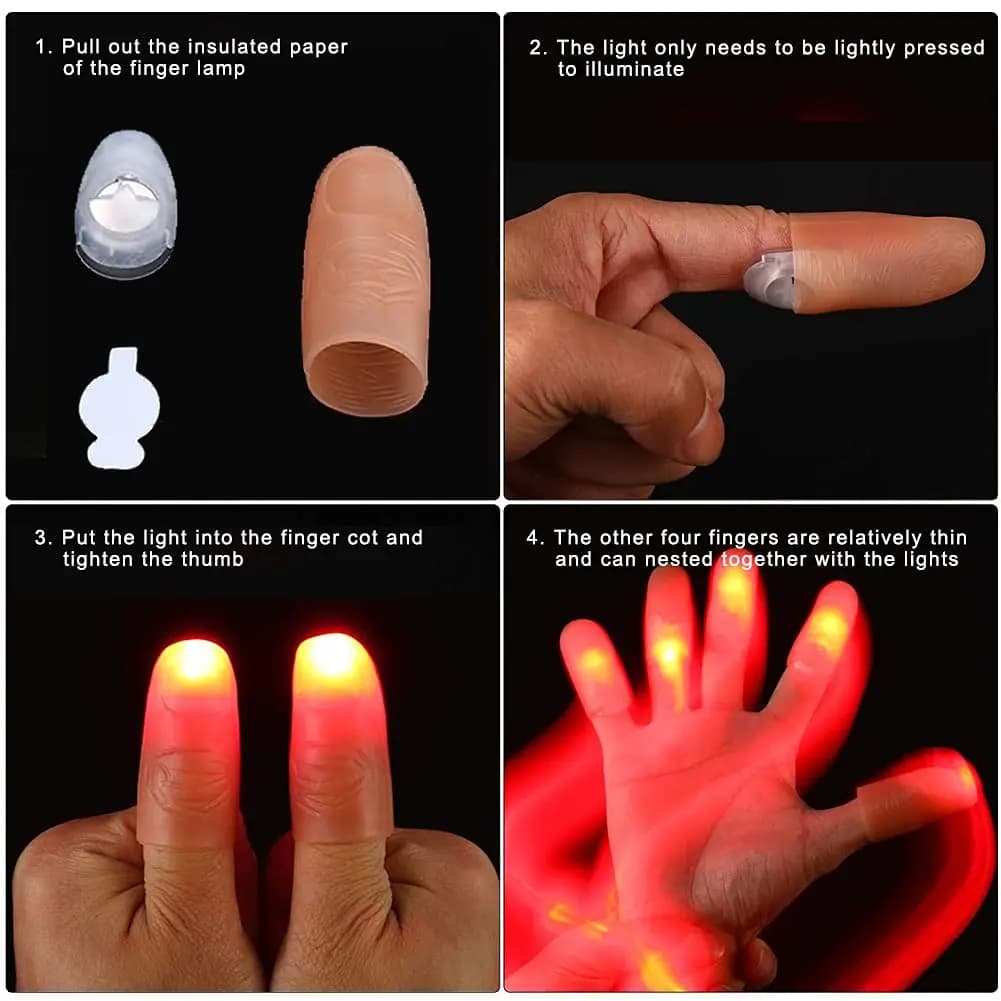 6/4/2 pezzi luce magica del pollice favore di partito giocattoli luce magica del dito lampeggiante manica del dito per bambini adulti regalo di oggetti di scena magici di Halloween