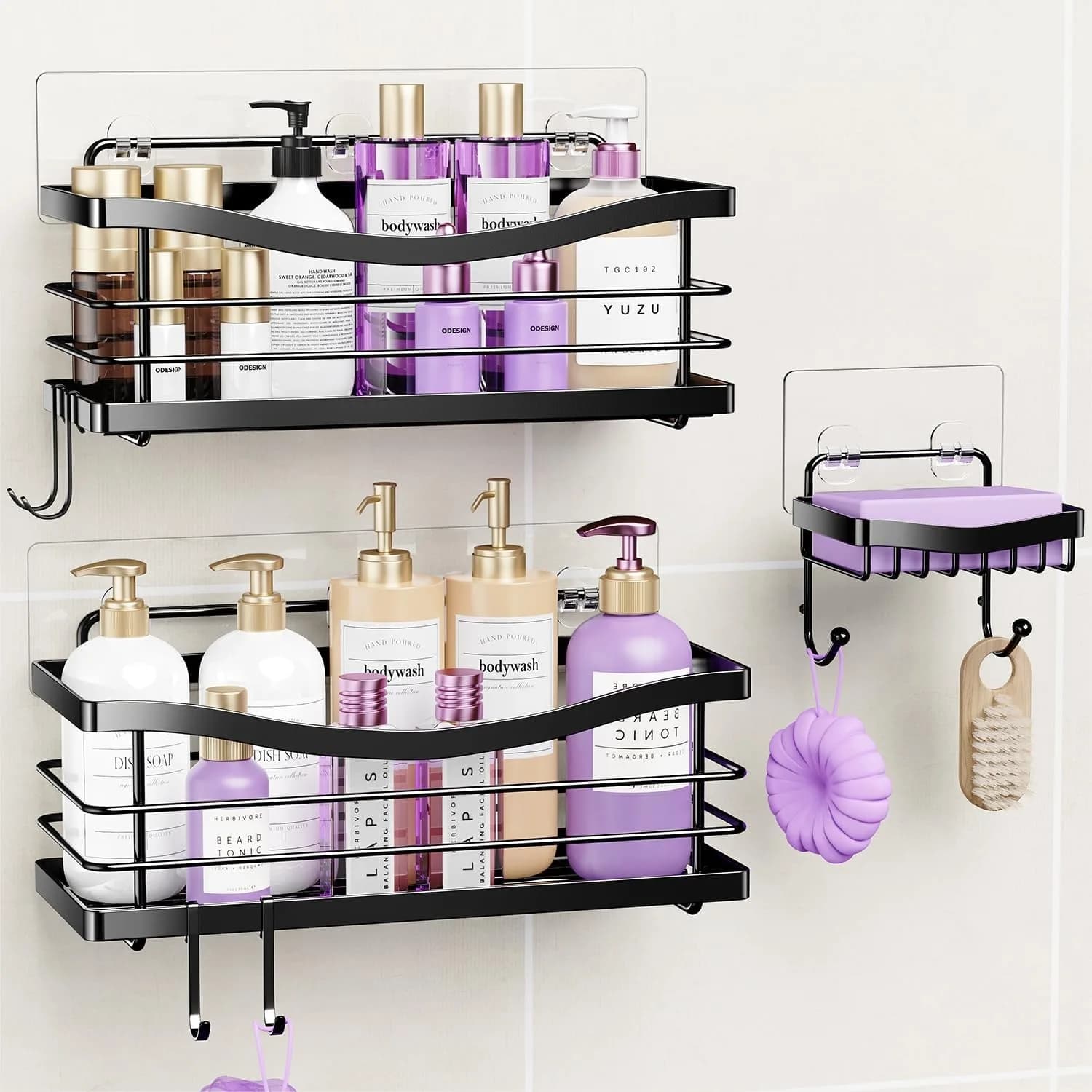Set di 3 Portaoggetti per Doccia con Adesivo, Mensole Organizzative per Bagno in Acciaio Inox Antiruggine per Shampoo e Sapone, Senza Foratura
