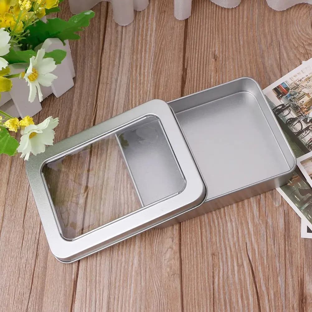 Set di 4 Contenitori in Latta per Chiavette USB, Organizzatore Robusto per Chiavi, Pillole, Gioielli, Scatola Trasparente per Scrivania
