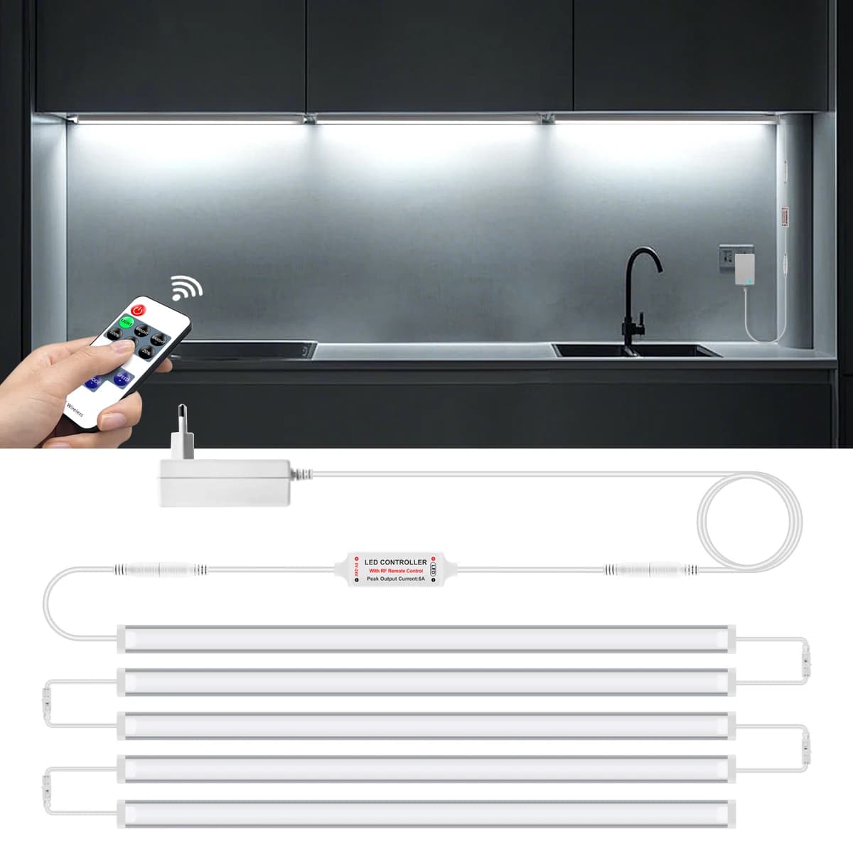 Connectable Aluminum LED Light Bar, Dimmable, RF Remote, Pipe Strip, DIY Kitchen, Under Wardrobe, Bench, Workbench, Wardrobe Lamp