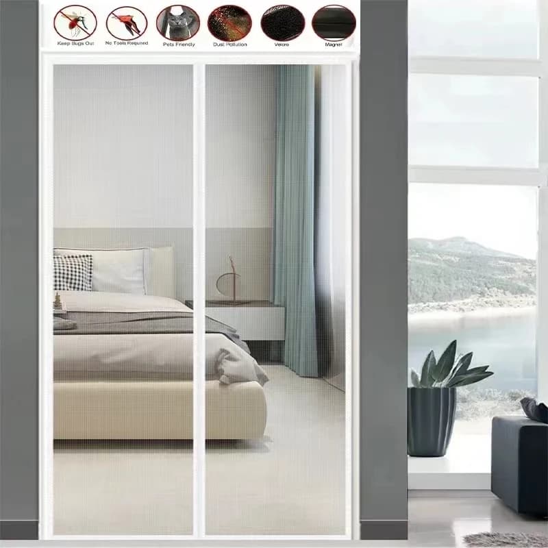 Zanzariera magnetica bianca per porta, tende di dimensioni personalizzate, schermo per porta, chiusura automatica, rete invisibile