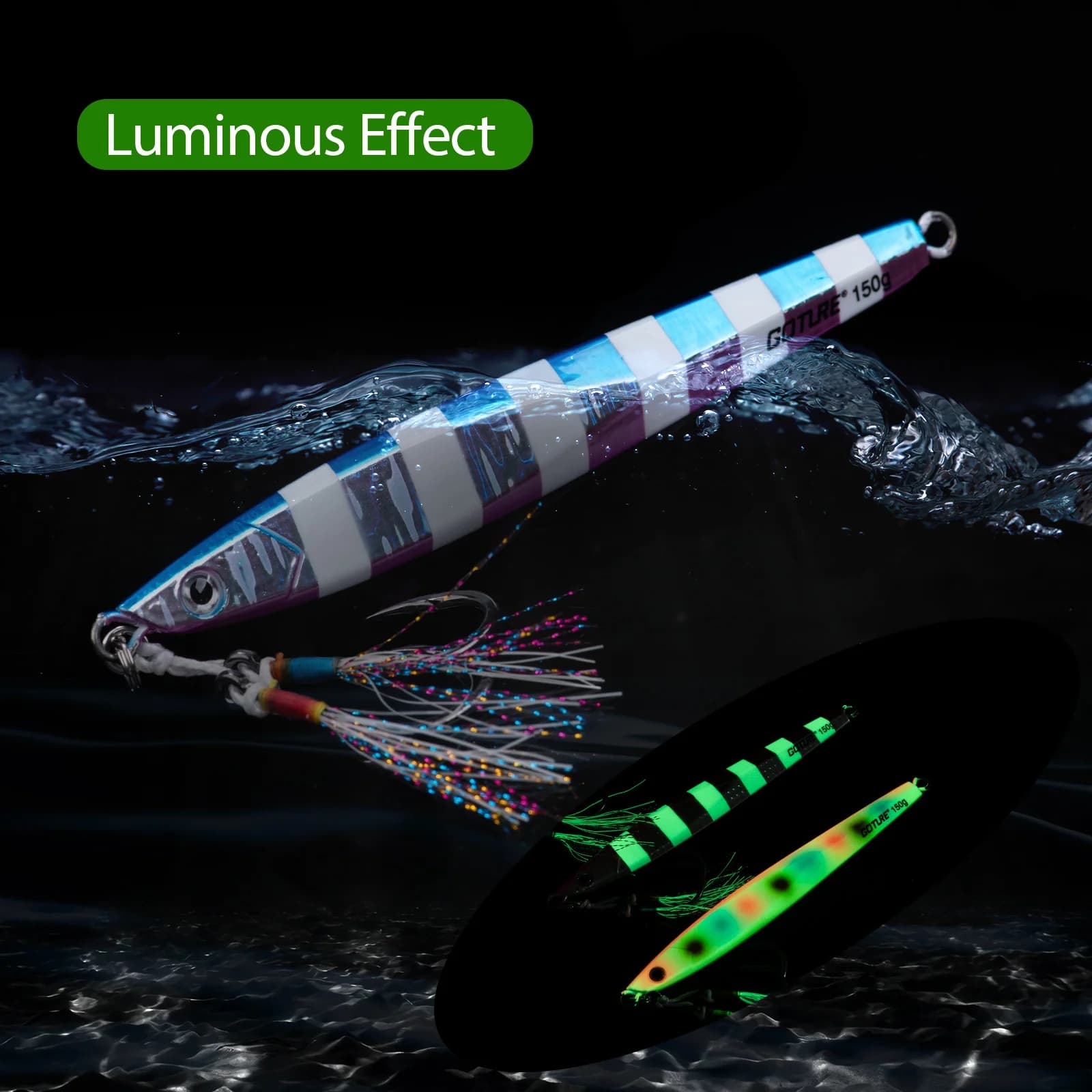 Goture Lento Jigging Lure Luminoso Metallo Jig Esca da pesca 80g/100g/150g/200g Veloce Caduta Affondamento Jig Lure per la pesca in mare