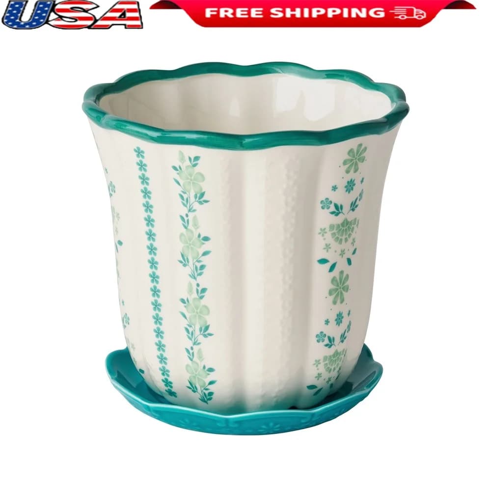 Fioriera per capesante in ceramica da 8 pollici con fori di drenaggio con motivi floreali Uso interno ed esterno Fiori perfetti Erbe grasse
