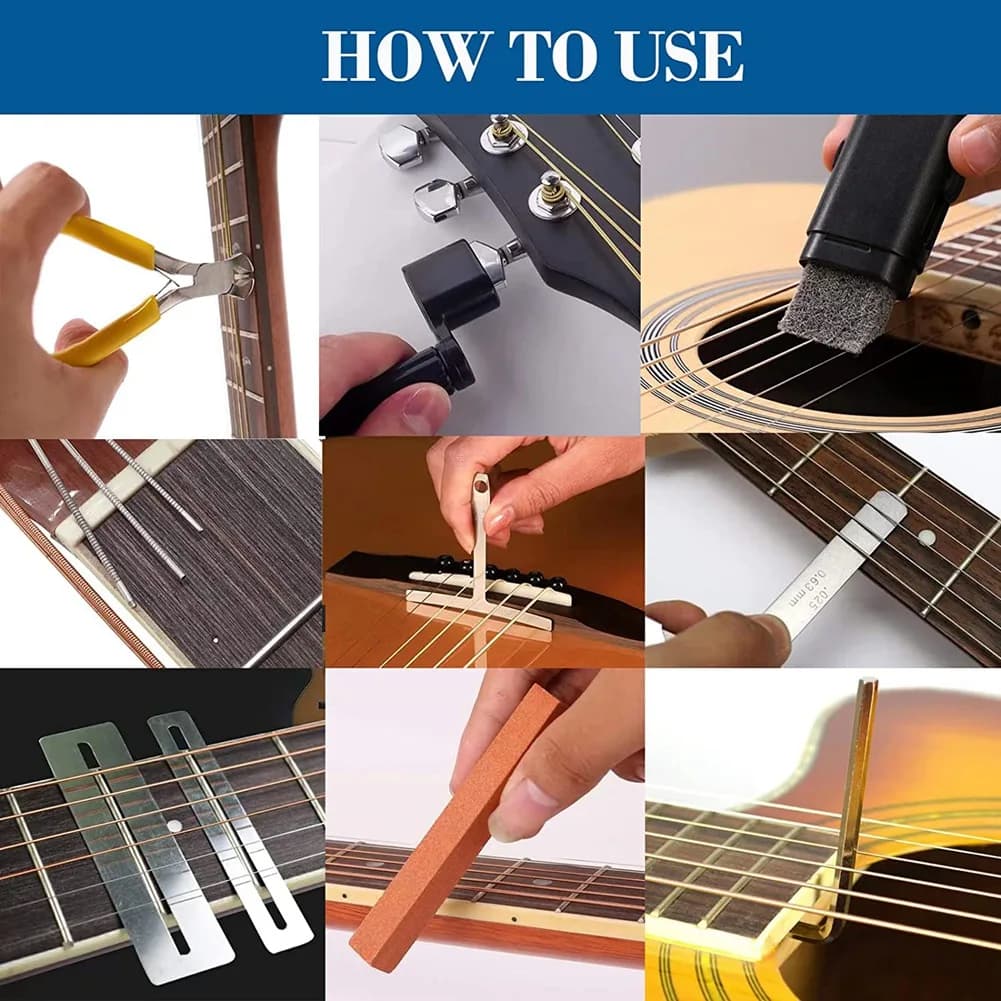 (AD10) Kit di Strumenti per Chitarra da 67 Pezzi per Manutenzione, Regolazione dell'Intonazione e Riparazione, Set di Manutenzione per Chitarra, Basso e Ukulele