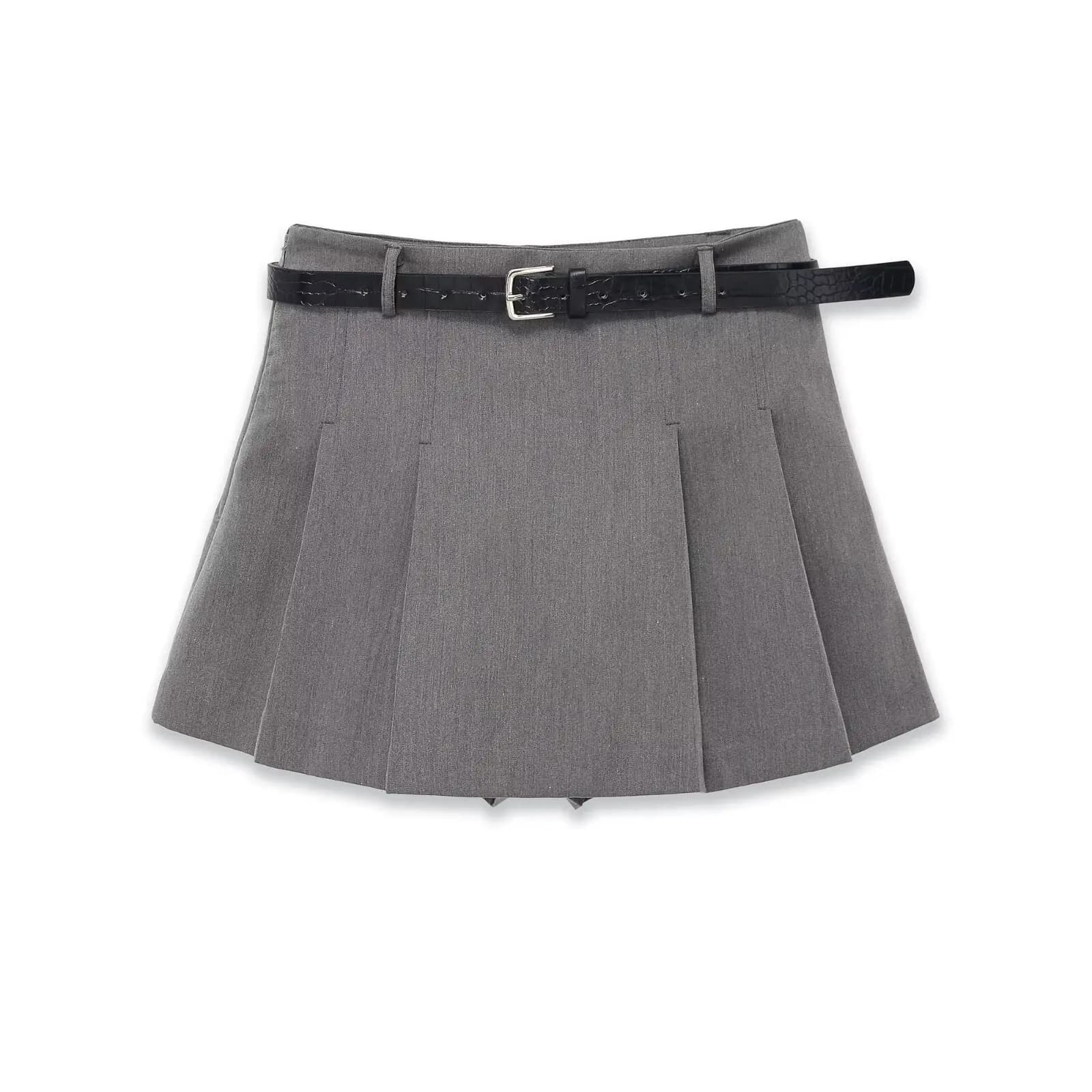 Pantaloncini a gonna corti plissettati da donna con cintura 6MR6