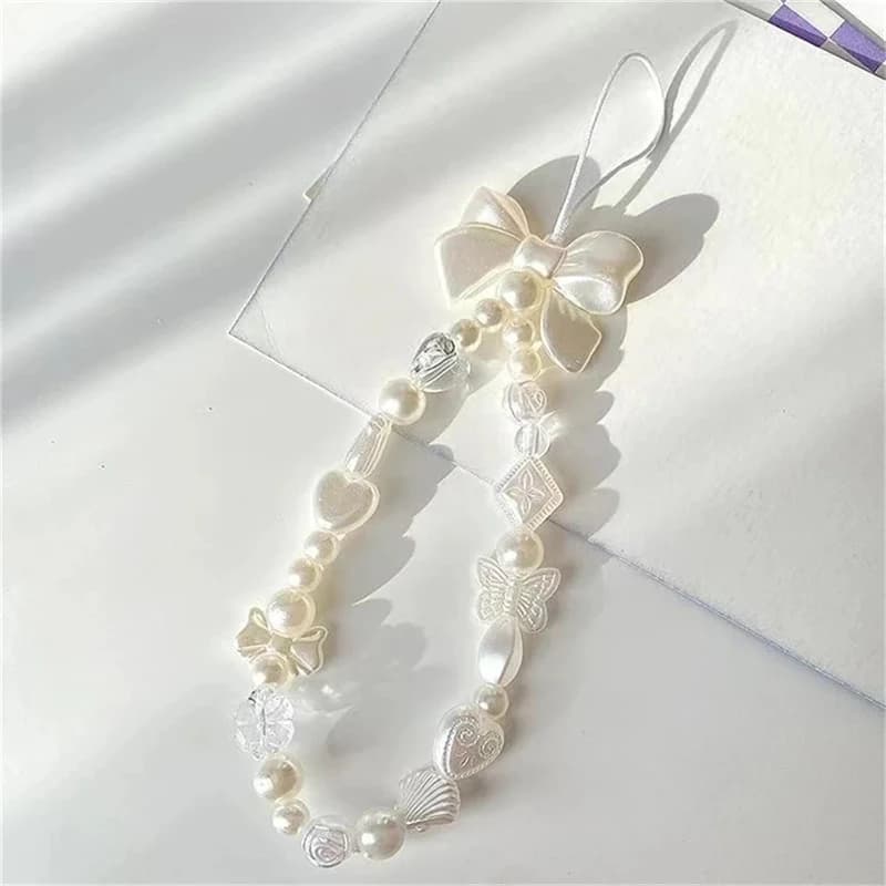 Catene per telefono con fiocco a forma di cuore d'amore con fascino carino coreano per donna Ragazza Telefono Gioielli Cinturino Cordino con perline Accessori per cavi appesi