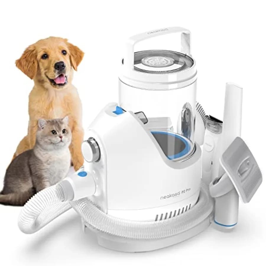 Kit Toelettatura Cani P2 Pro: Tosatrice con Aspirazione a Vuoto per il 99% dei Peli, 5 Strumenti Professionali, Contenitore Polvere Grande da 2L Facile da Vuotare
