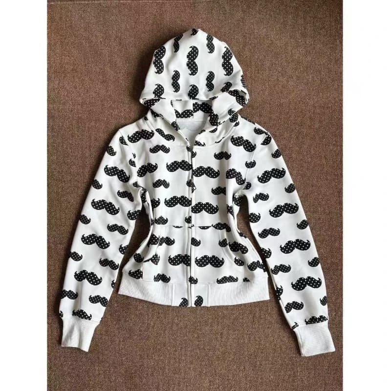 American Vintage Long Sleeve Sweet Hoodie Zipper Patchwork Women Casual Y2k Retro Polka Dot Sweatshirt Bodycon Autumn Winter