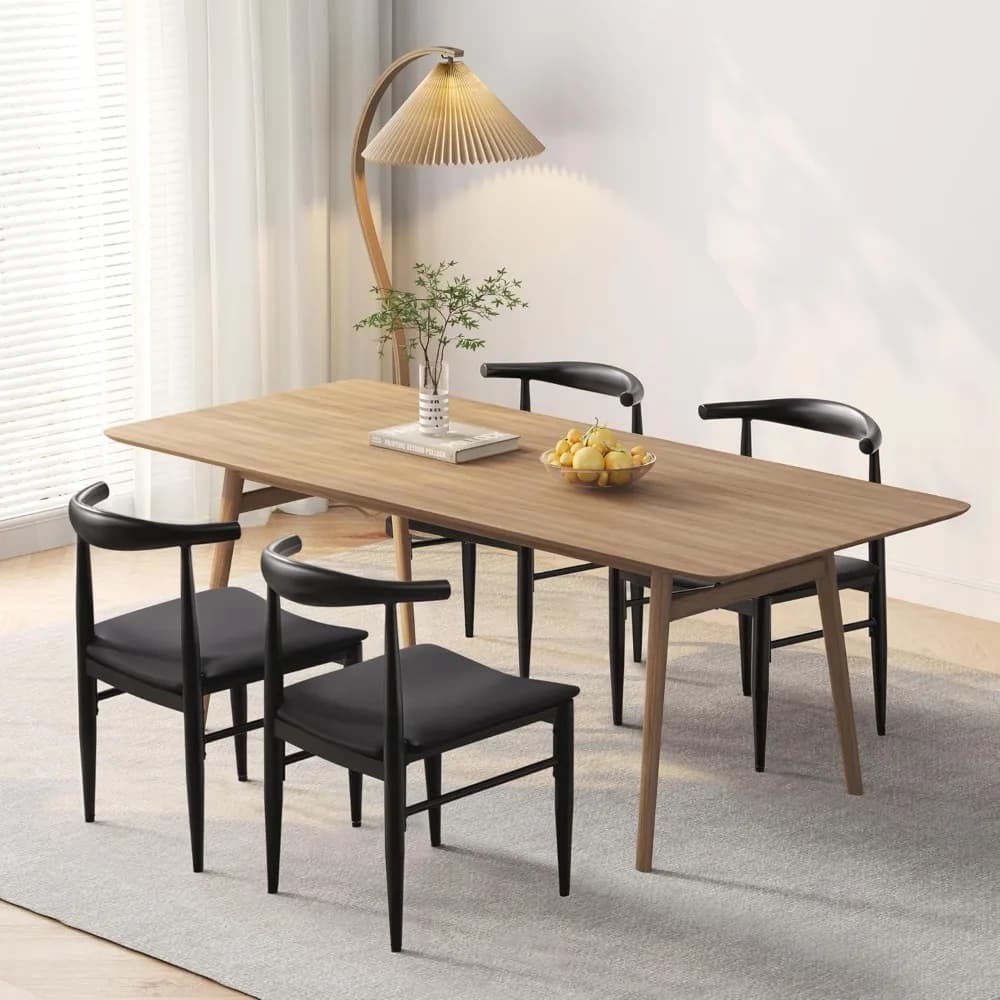 Set di 4 sedie da pranzo in stile Mid-Century Modern, sedie da sala da pranzo in pelle senza braccioli con schienale e gambe in metallo per cucina, personalizzabili