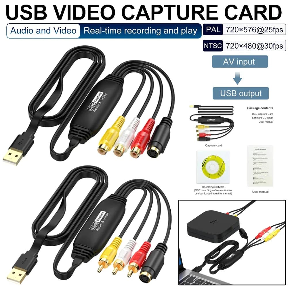 USB Video Capture Card VHS TV DVD VCR To Digital Converter Audio Capture Adapter RCA To USB Video Converter for Windows Mac PC