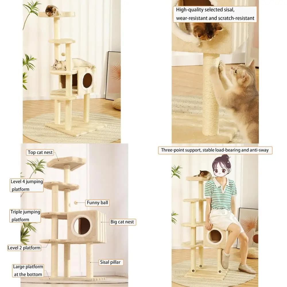 Torre per gatti di lusso con tiragraffi e albero per gatti per gatti di grandi dimensioni da interni, design carino adatto per soggiorni e camere da letto