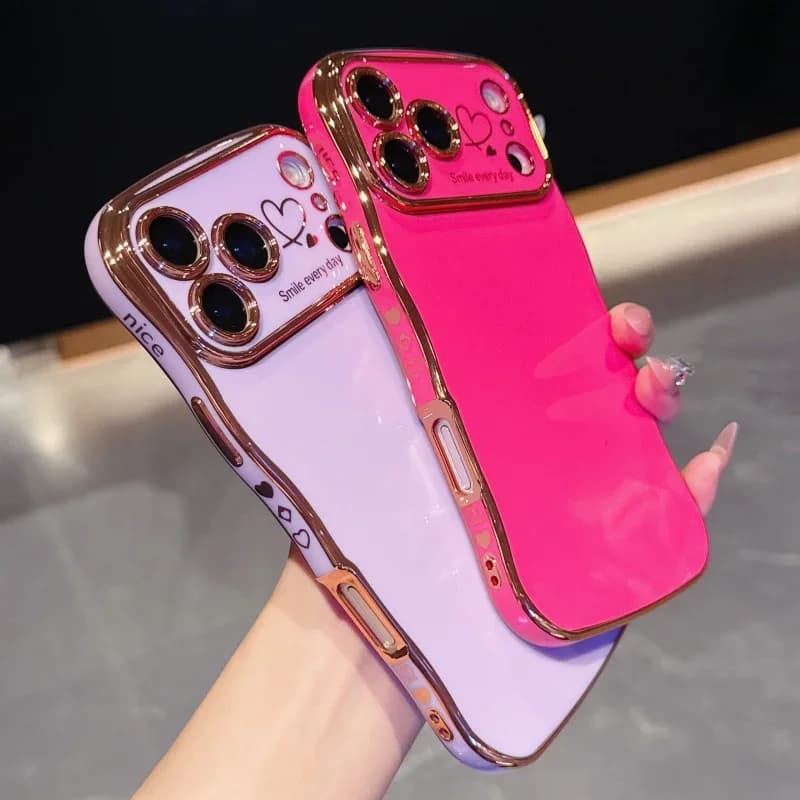 Plating Soft Wave Case For Apple iPhone 17 Air 16E 16 15 14 13 12 11 Pro Max Silicone Soft Protective Cover Cute for Women Girl