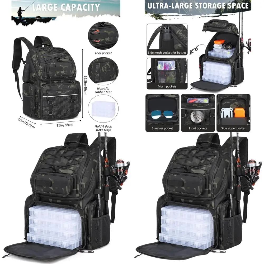 50L Waterproof Fishing Backpack with Tool Box, Thermal Bag and Candle Holder for Men