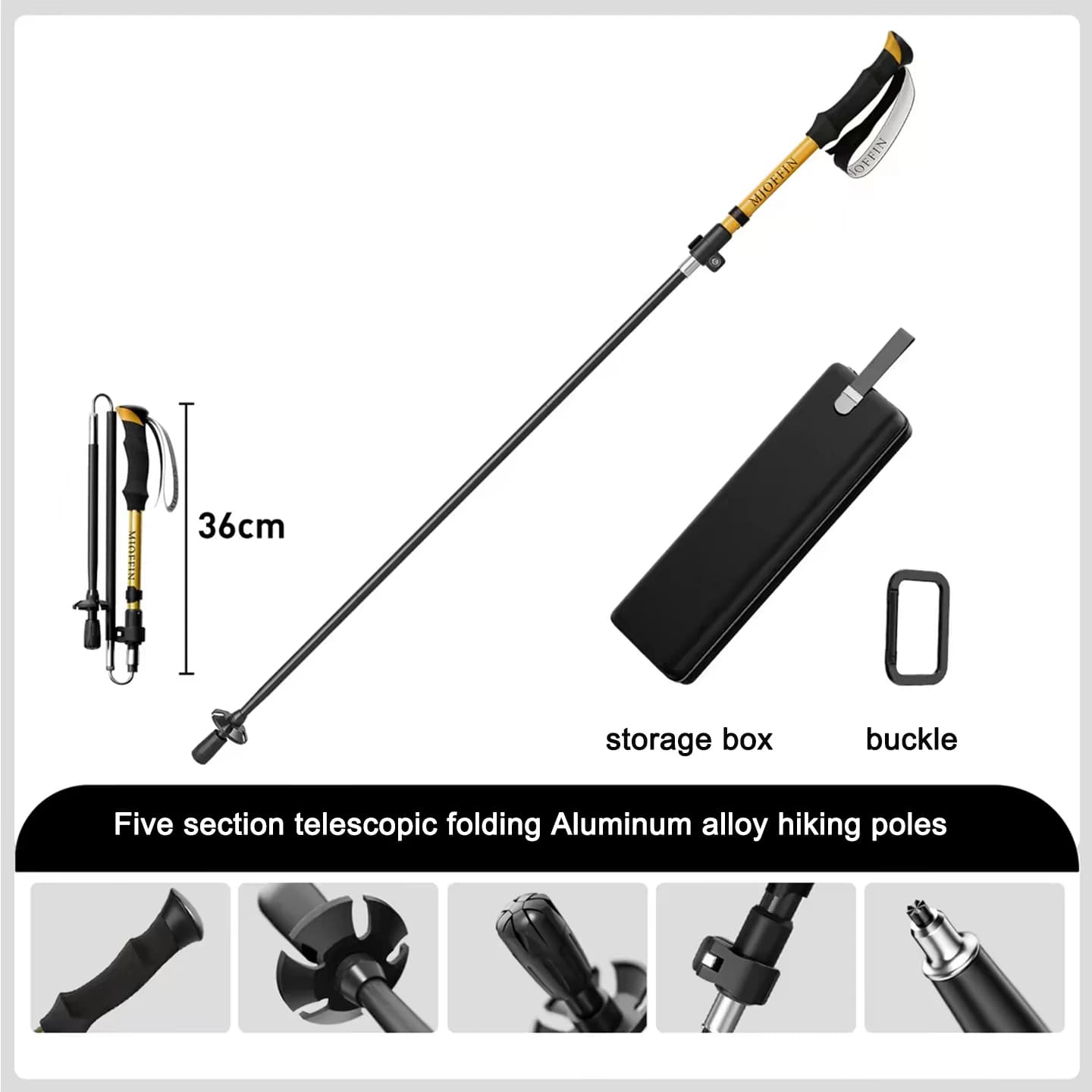 Lightweight 5 Section Telescopic Hiking Trekking Pole,7075 Aluminum Anti‑Shock EVA Handle for Mountaineering & Camping