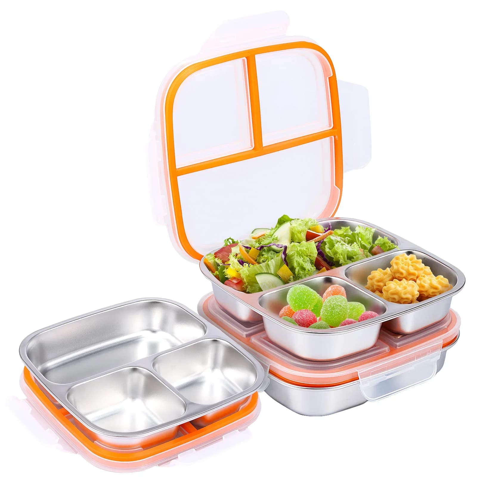 Set di 3 contenitori per il pranzo Bento a 3 scomparti, contenitori per alimenti a tenuta stagna con coperchio, riutilizzabili, per la preparazione dei pasti, per la scuola e l'ufficio