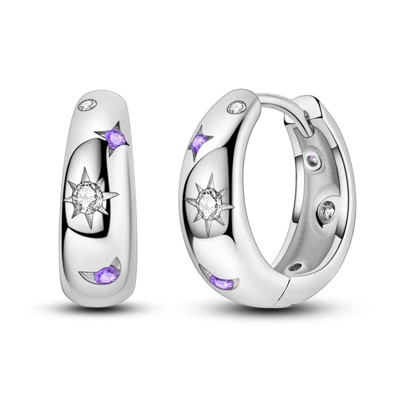 Orecchini in argento sterling 925 con sole, luna e stelle, orecchini a cerchio con zirconio viola per donna, regalo per anniversario, matrimonio, gioielli.