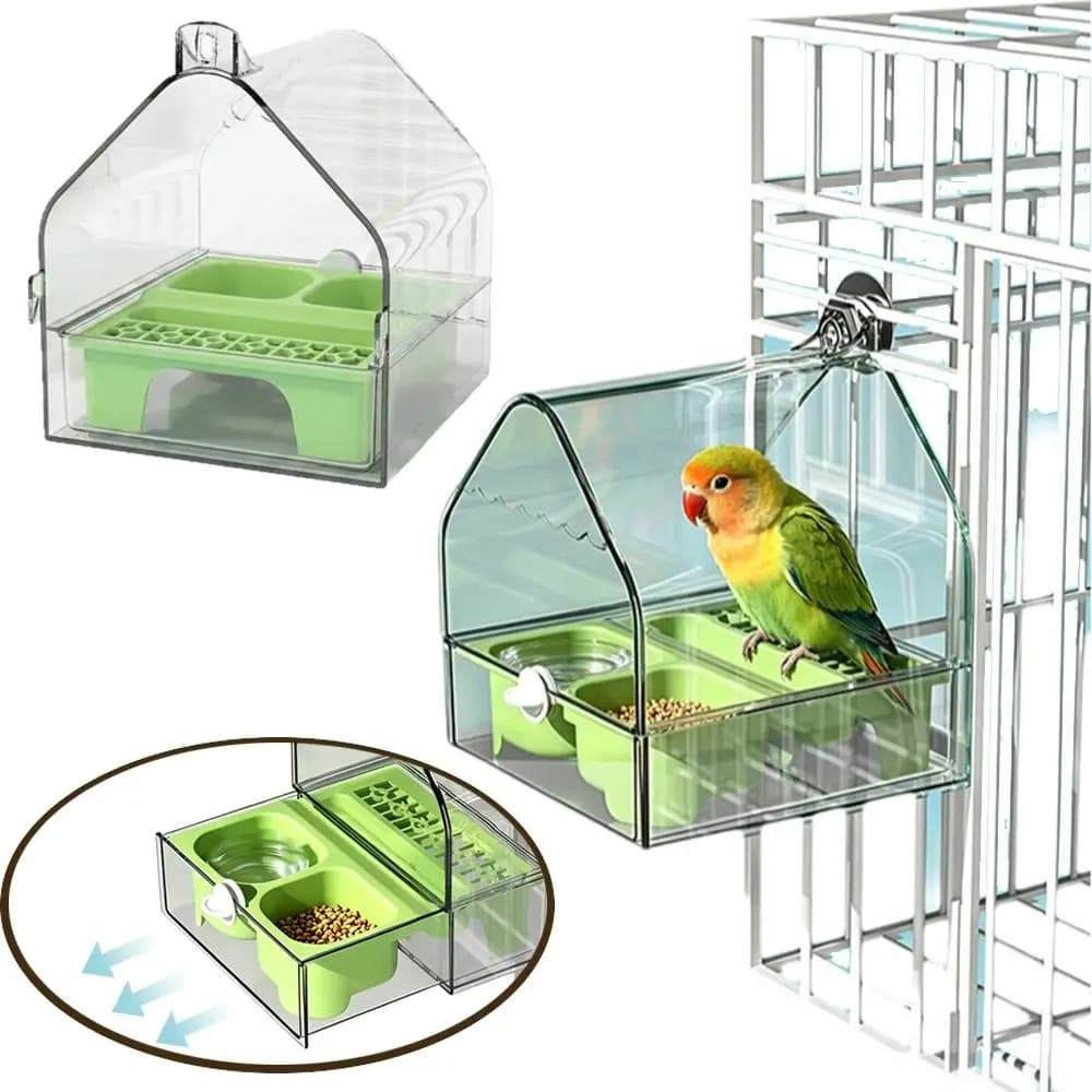Removable Tray Bird Cage Feeder Box Spill-Resistant No Mess Clear Cage Feeder Triangular Transparent Birds Food Container