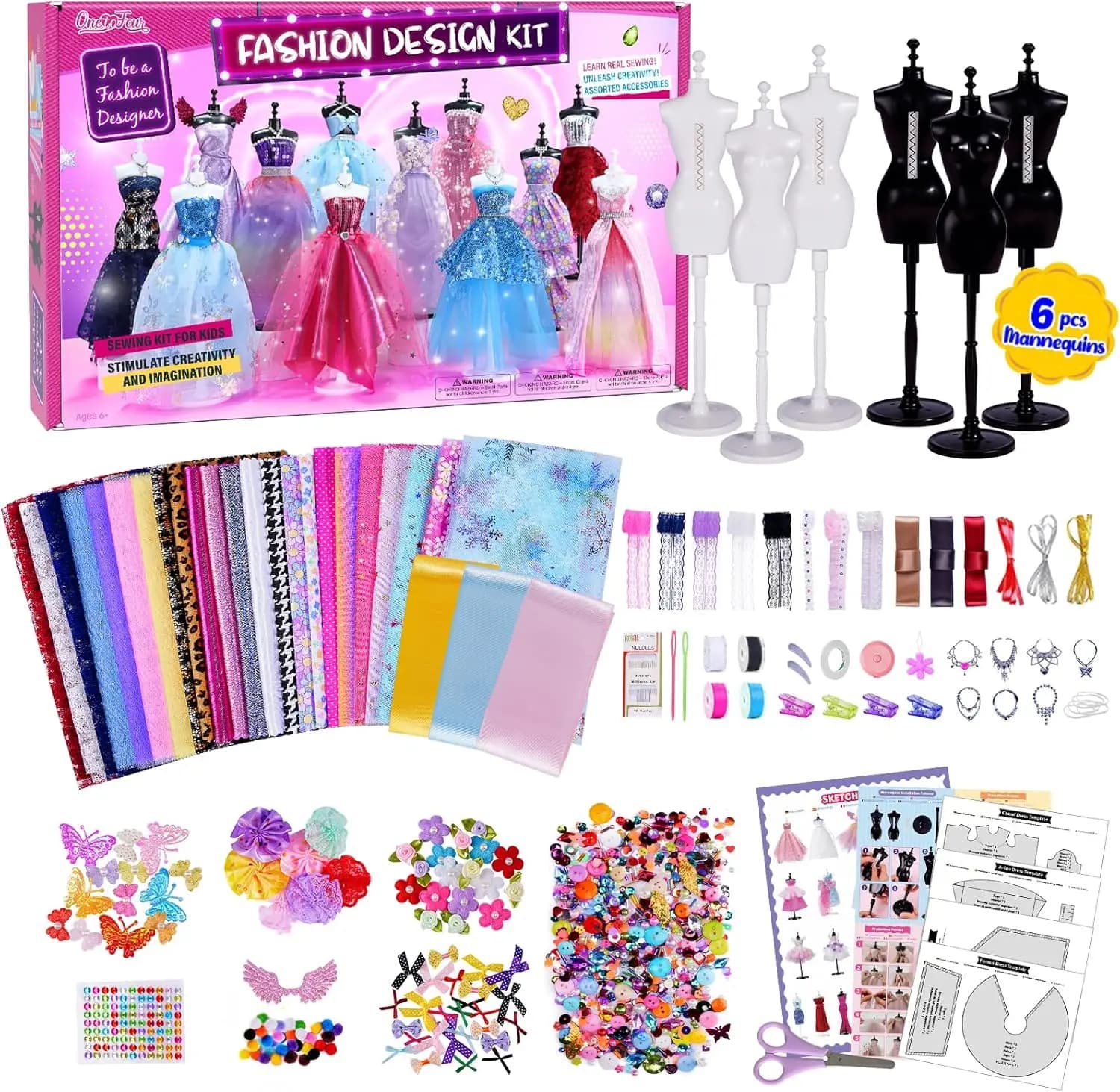 Kit di Design Moda per Ragazze con Oltre 800 Pezzi e 6 Manichini - Set per Creazioni di Moda e Cucito