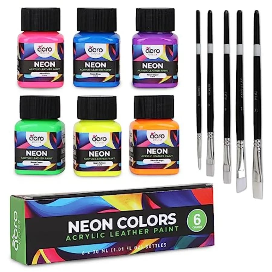 Acrylic Leather Paint for Shoes - 6 Color Leather Paint Kit with 5 Paint Brushes Deglazer and Finisher not Included - Great Rep