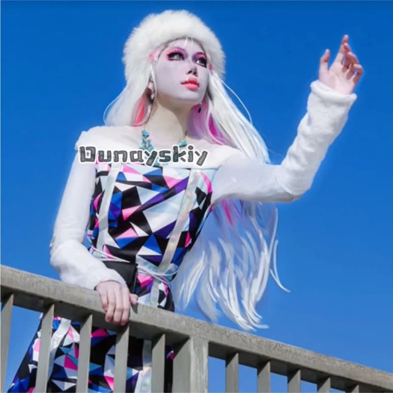 Costume Cosplay Anime Monster KS*25 Abby, con Manicotti in Peluche, Scaldacollo, Mini Abito Sexy con Spalle Scoperte e Pantaloni, per Halloween