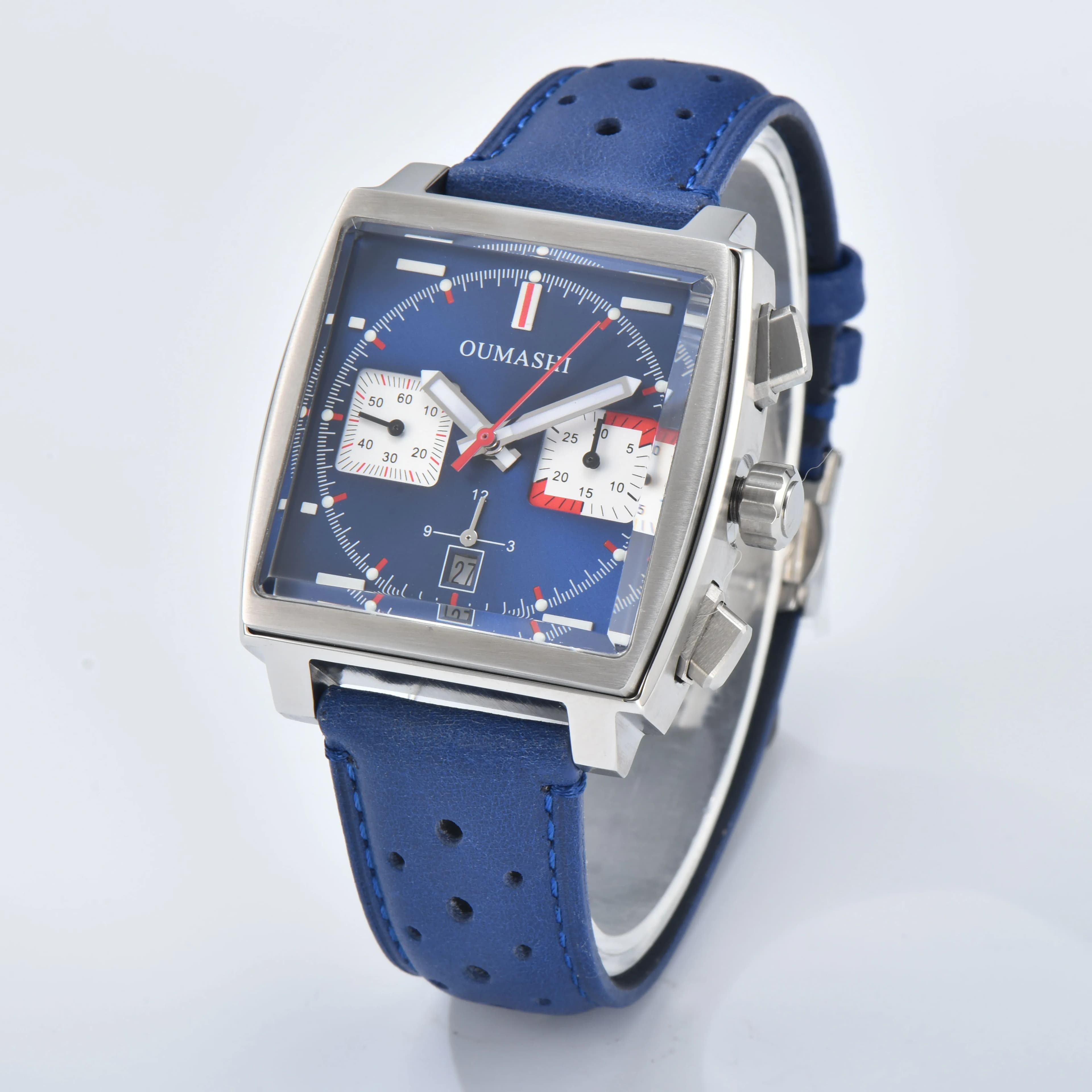 Orologio Quadrato da 40mm con Cassa in Acciaio Inossidabile, Impermeabile 10BAR, Movimento Automatico ETA7750, Quadrante Multifunzione con Cronografo
